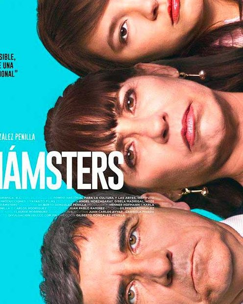 Detalle del cartel de Los Hámsters con los rostros de la familia Rodolfo, Beatriz, Jessica y Juan
